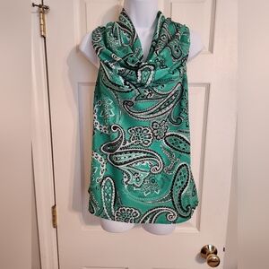 Green bandana-print cowl-neck blouse